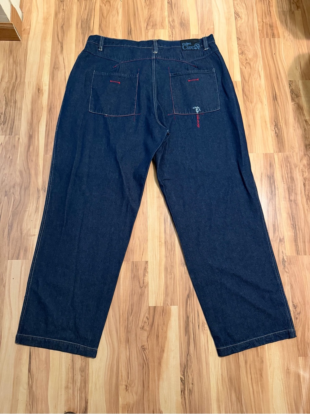 FUBU CircR Y2K Baggy Wide Leg Jeans Mens 40x32 Dark Wash Hip Hop Streetwear